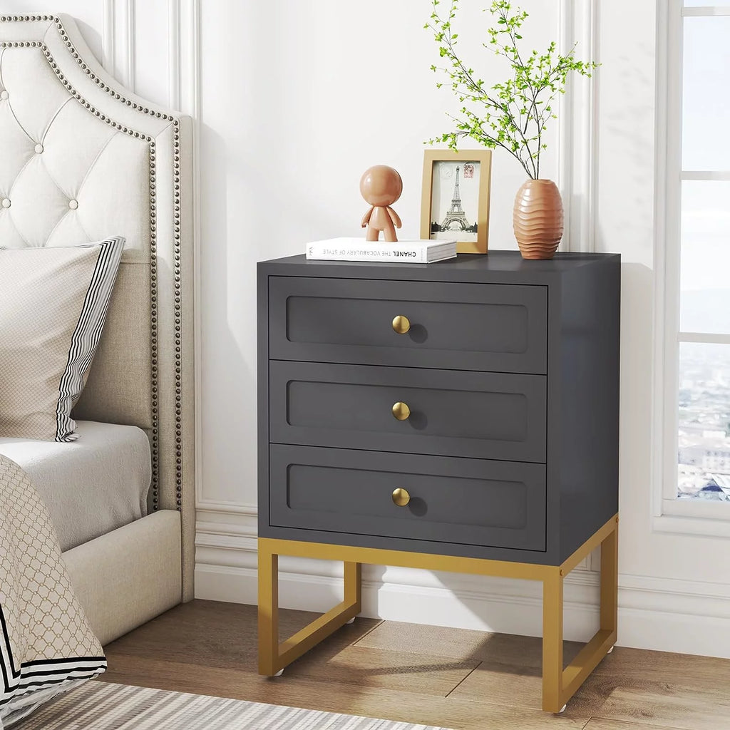 White Set of 2 3 Drawer Nightstand X49016