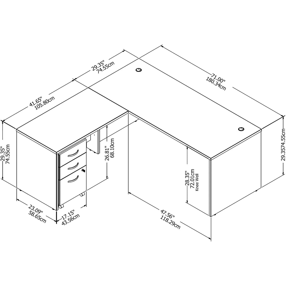 72W L Shaped Desk with Drawers T78053