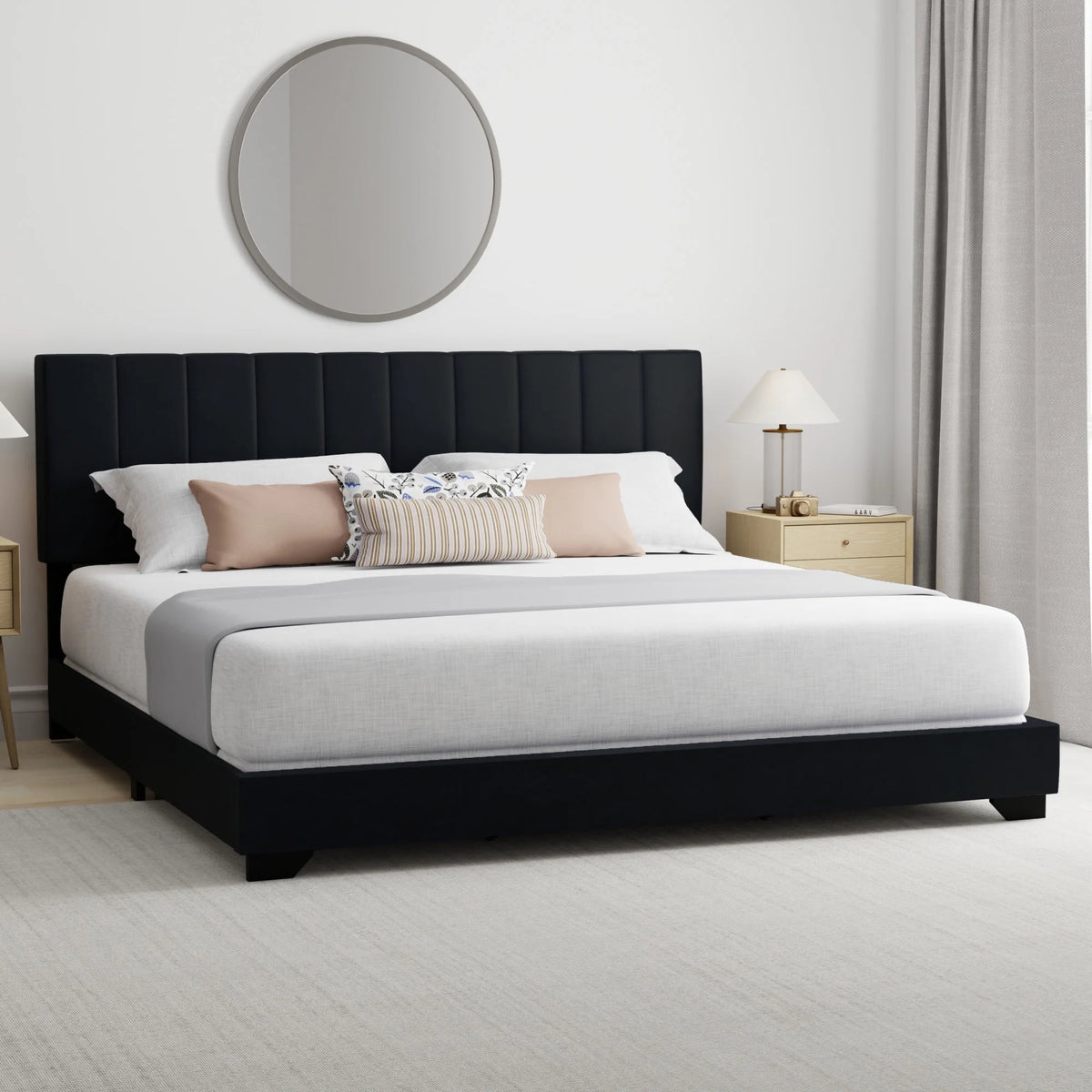 Ivory Channel Stitched Upholstered Queen Bed X80449