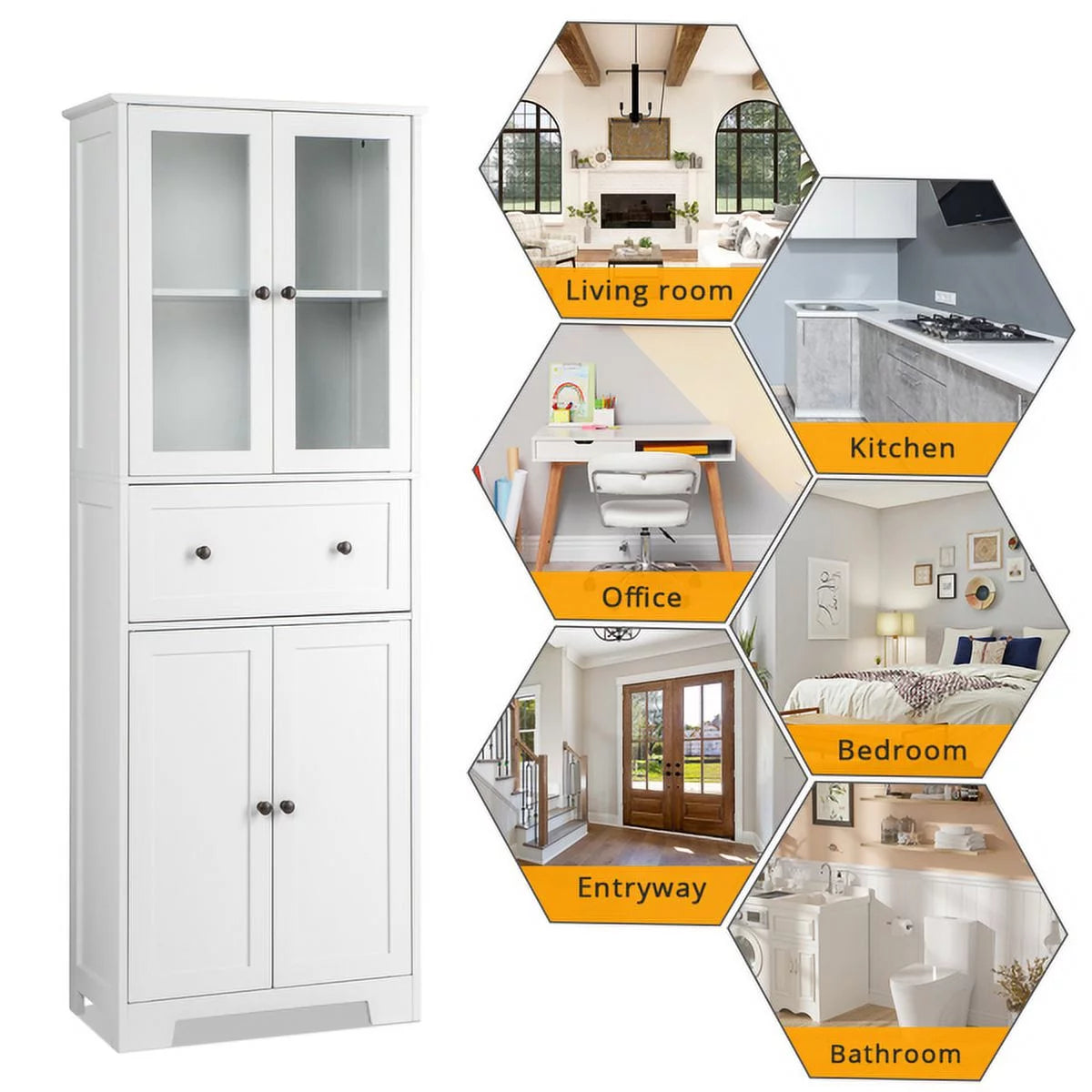 White 4 Doors 1 Pump MDF Bathroom Cabinet U586248