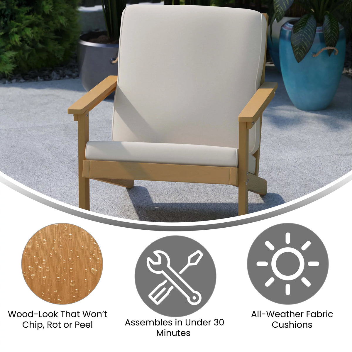 All-Weather Polyresin Adirondack Club Chair with Cushions D8134