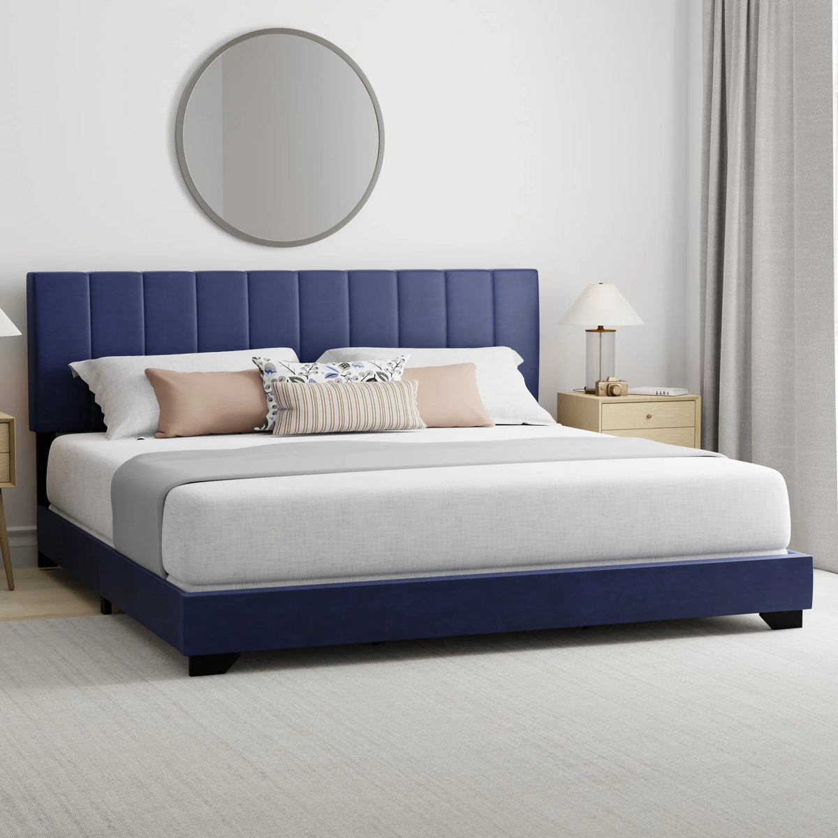 Ivory Channel Stitched Upholstered Queen Bed X80449