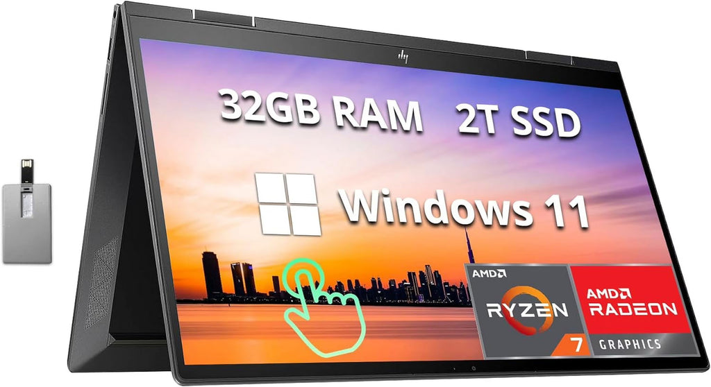 HP Envy x360 2-in-1 15.6" Touchscreen Laptop, AMD Ryzen 7 5825U, 32GB RAM, 2TB PCIe SSD, Black (Renewed) Q7020