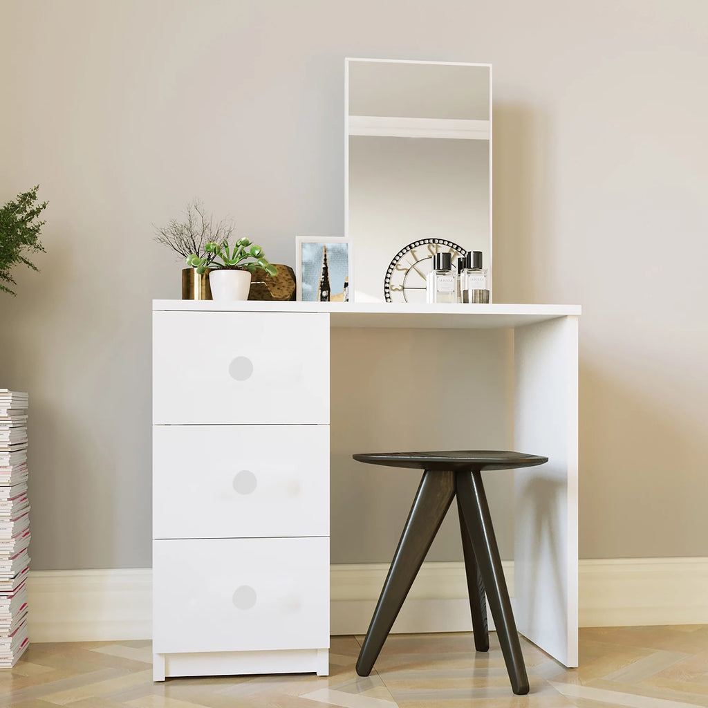 White 3 Drawer Vanity Table with Mirror N3664