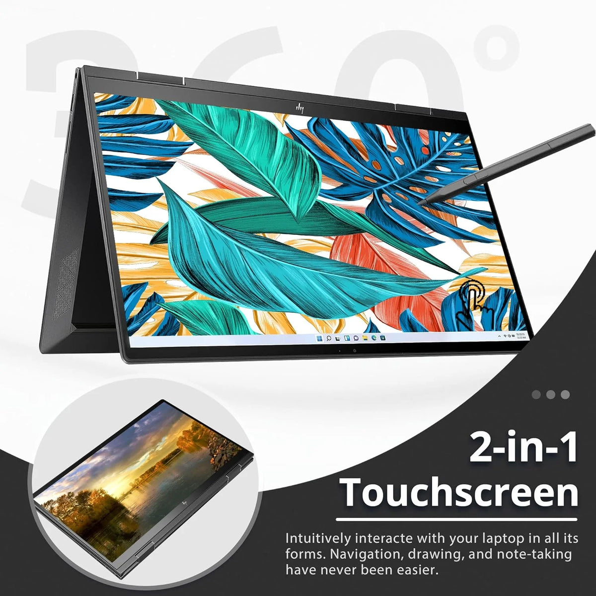 HP Envy x360 2-in-1 15.6" Touchscreen Laptop, AMD Ryzen 7 5825U, 32GB RAM, 2TB PCIe SSD, Black (Renewed) Q7020