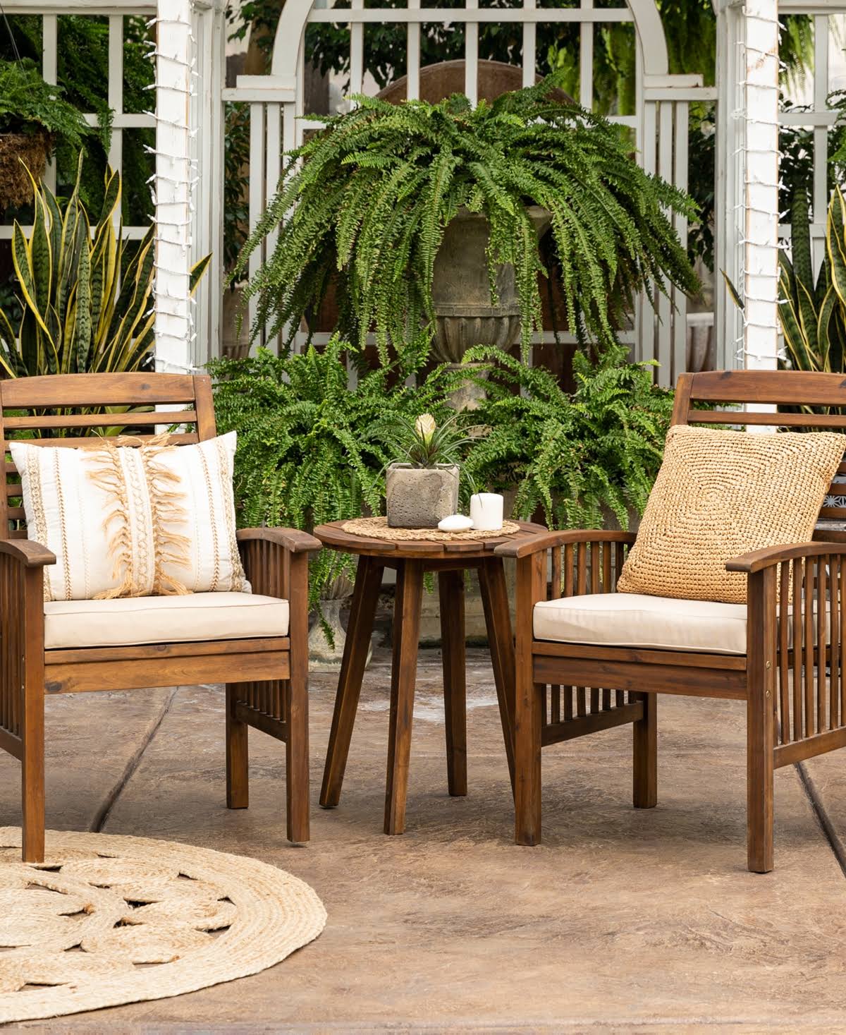 Dark Brown Acacia Wood Conversation Set, 3 Pieces E133167