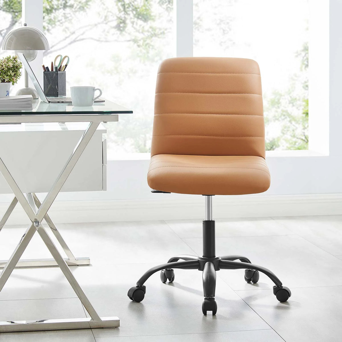 Black Tan Vegan Leather Office Chair V948254