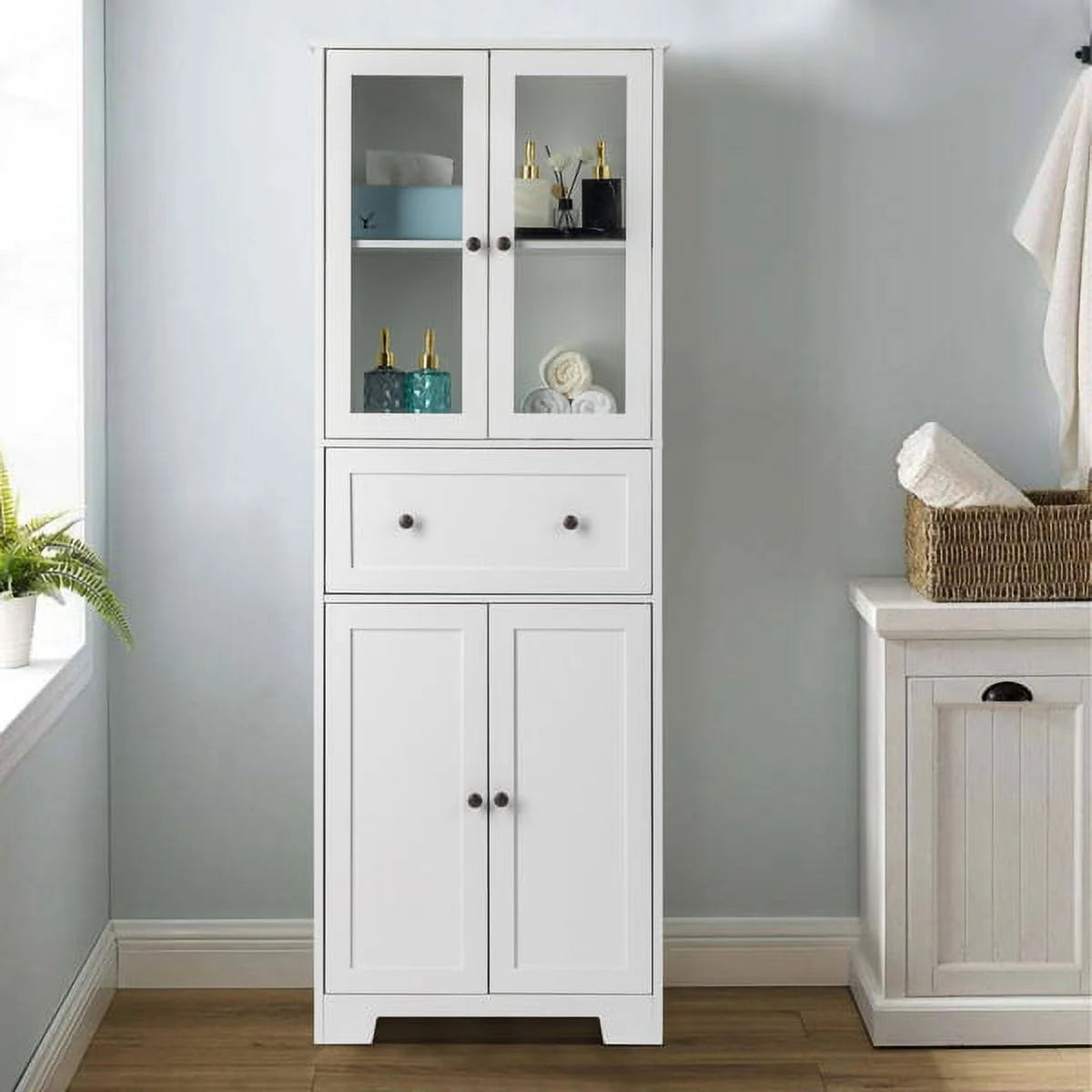 White 4 Doors 1 Pump MDF Bathroom Cabinet U586248