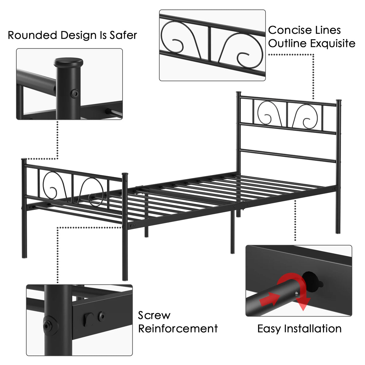 Twin Size Black Metal Platform Bed Frame K6627