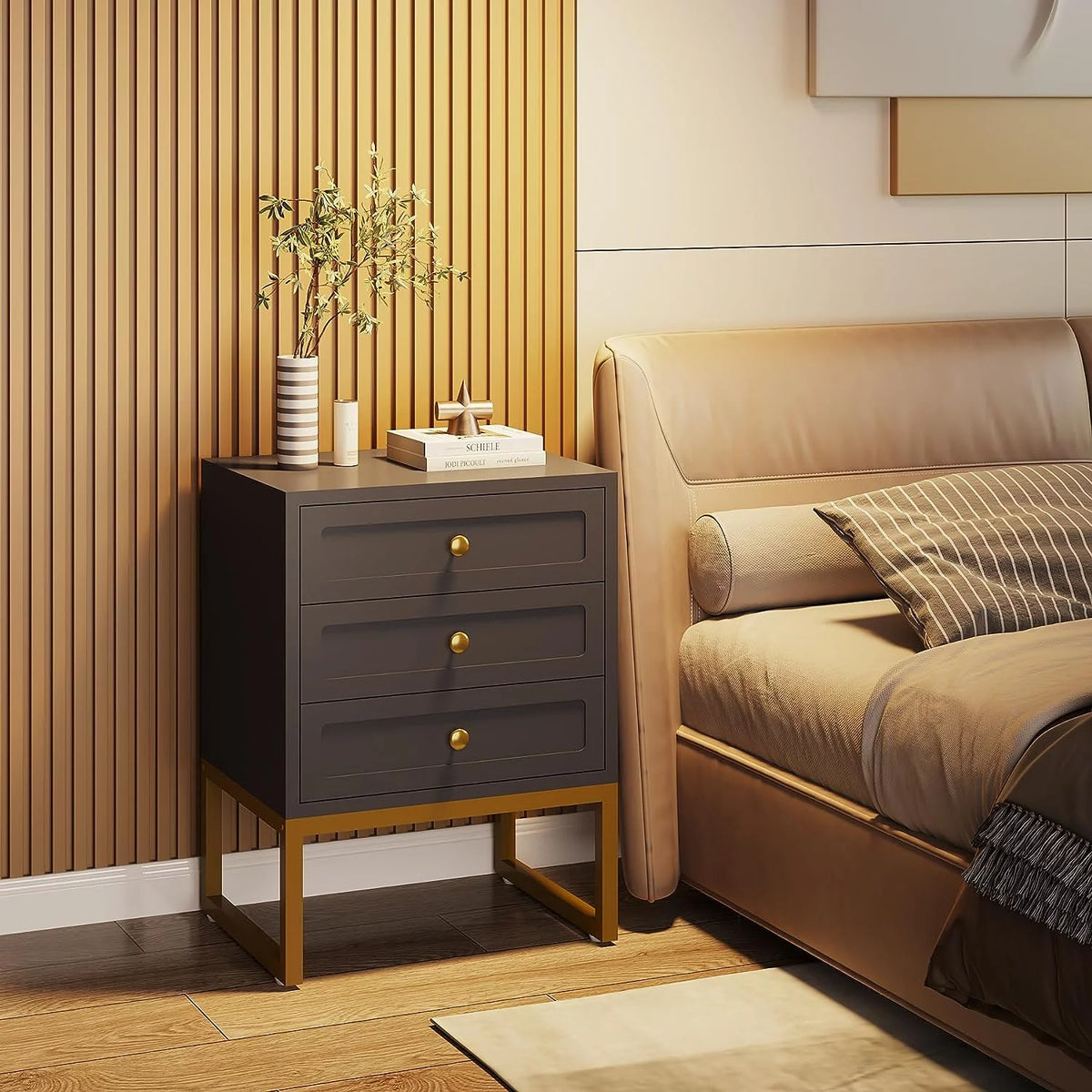 White Set of 2 3 Drawer Nightstand X49016