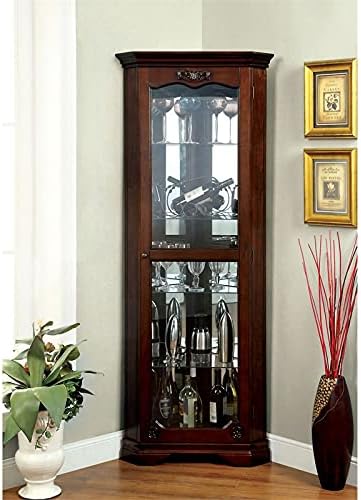 Walnut Wood Corner Curio Cabinet with Glass Door C8029