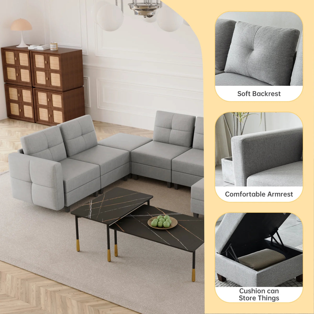 Gray Modular Sectional Sofa with Storage C91623