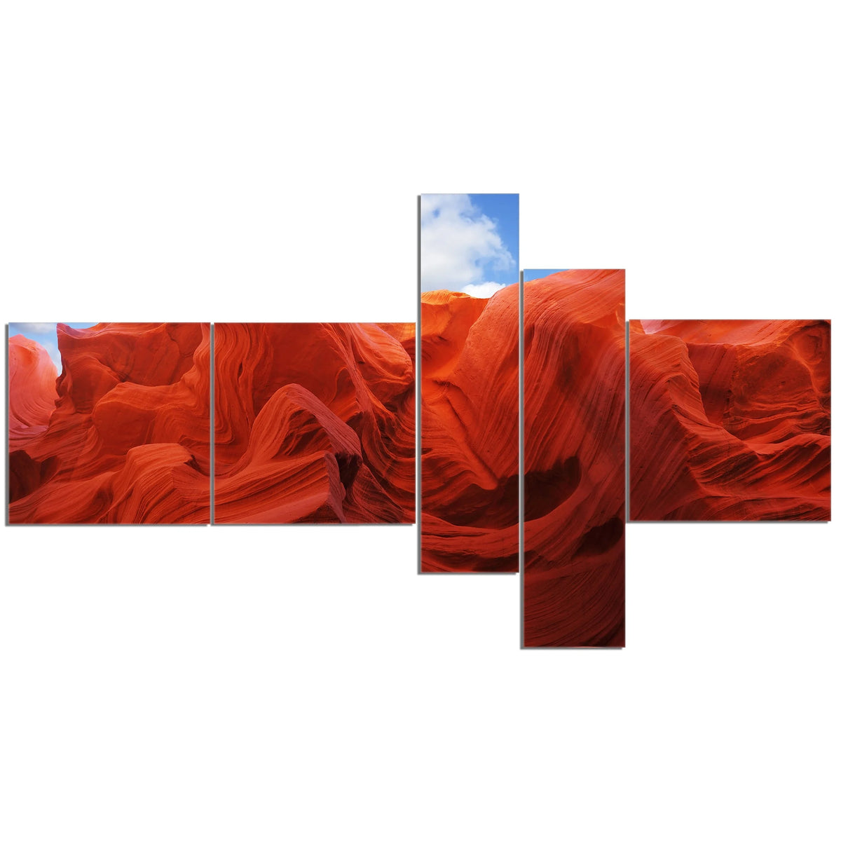 Red and Orange Shade in Antelope Canyon Photography Canvas Art Print 60 in. wide x 32 in. high - 4 Panels R226