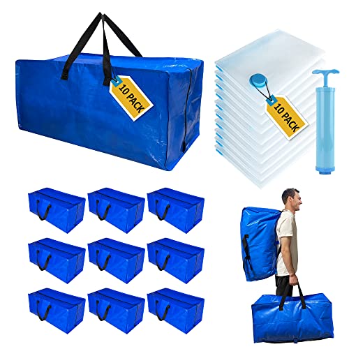 6 Pack Heavy Duty Extra Large Moving Bags with Backpack Straps & Vacuum Storage Bags A43947