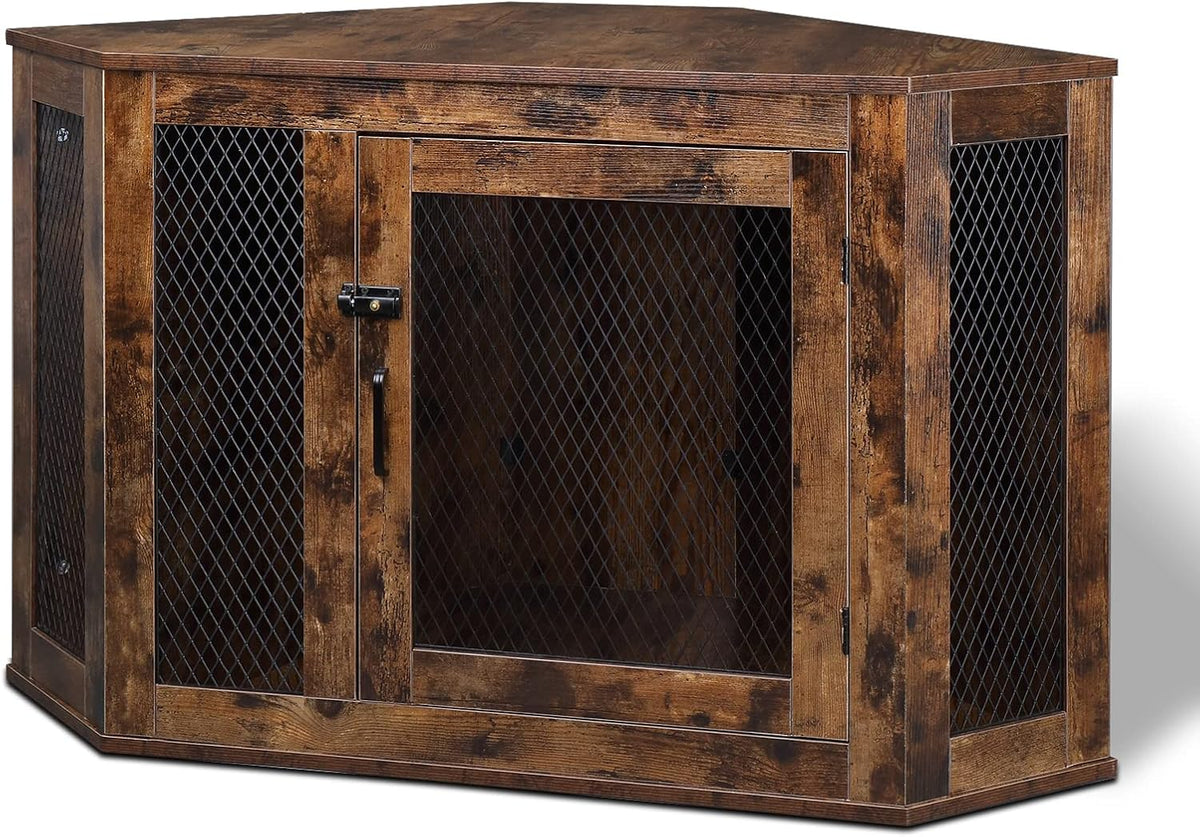 Rustic Brown Wood and Mesh Dog Crate N1550