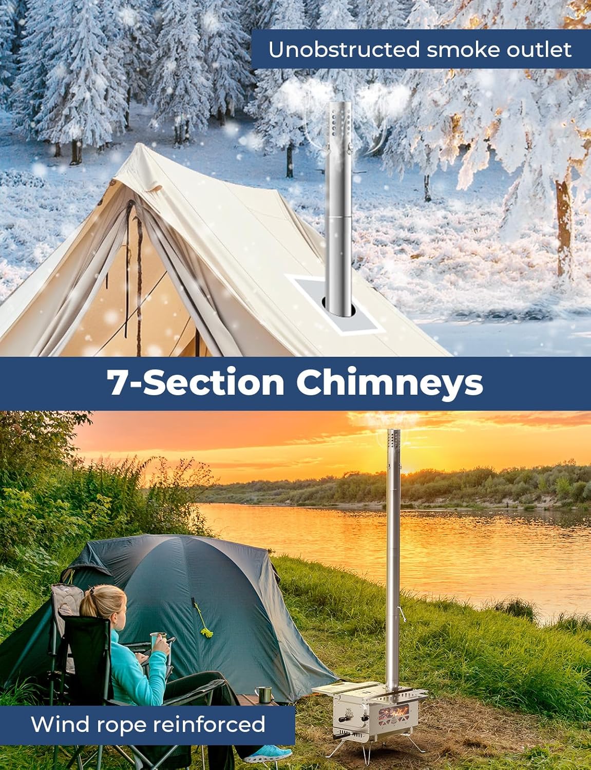 Portable Stainless Steel Tent Stove with 6 Chimney Pipes Y3039
