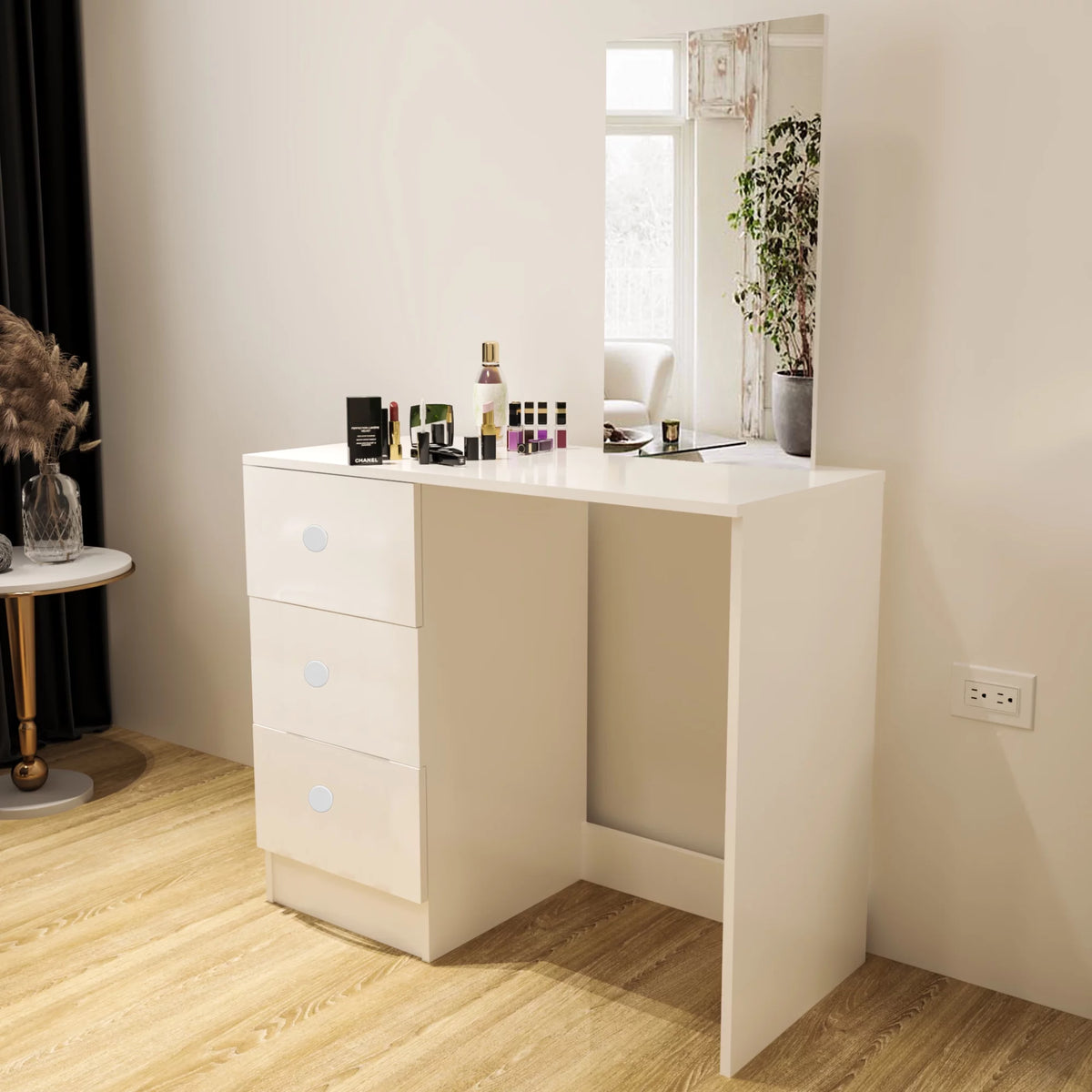 White 3 Drawer Vanity Table with Mirror N3664