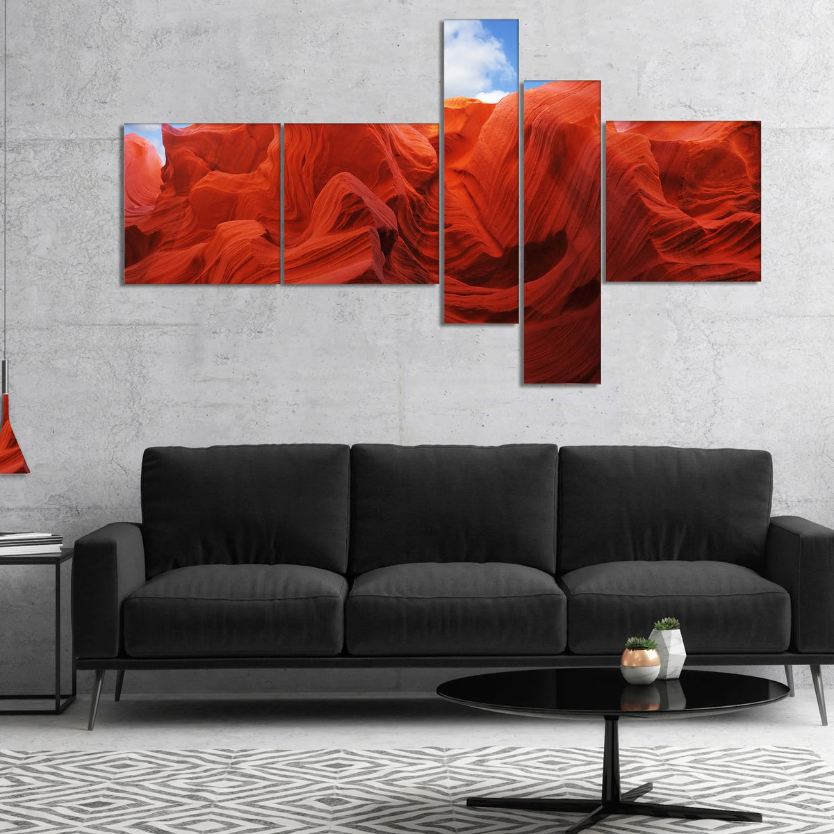 Red and Orange Shade in Antelope Canyon Photography Canvas Art Print 60 in. wide x 32 in. high - 4 Panels R226