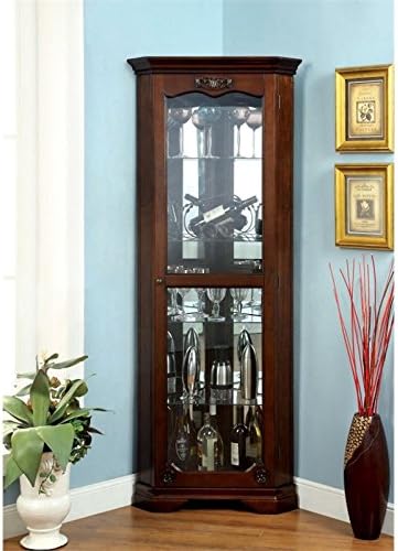 Walnut Wood Corner Curio Cabinet with Glass Door C8029