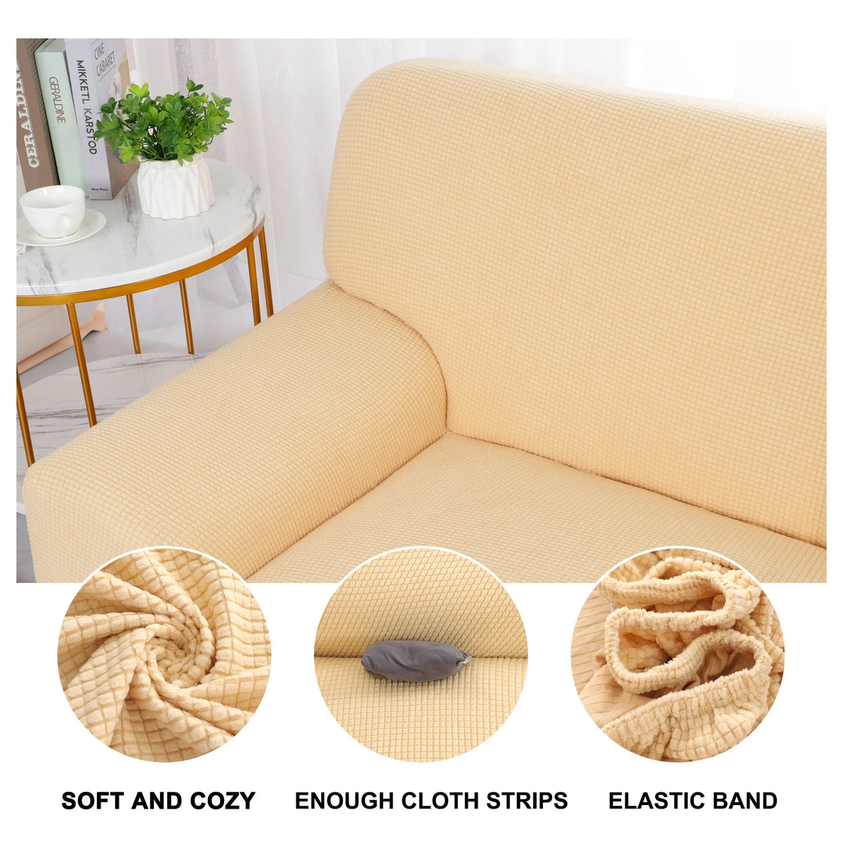 Yellow Sofa Stretch Slipcover with 1 Cushion Cover X5268