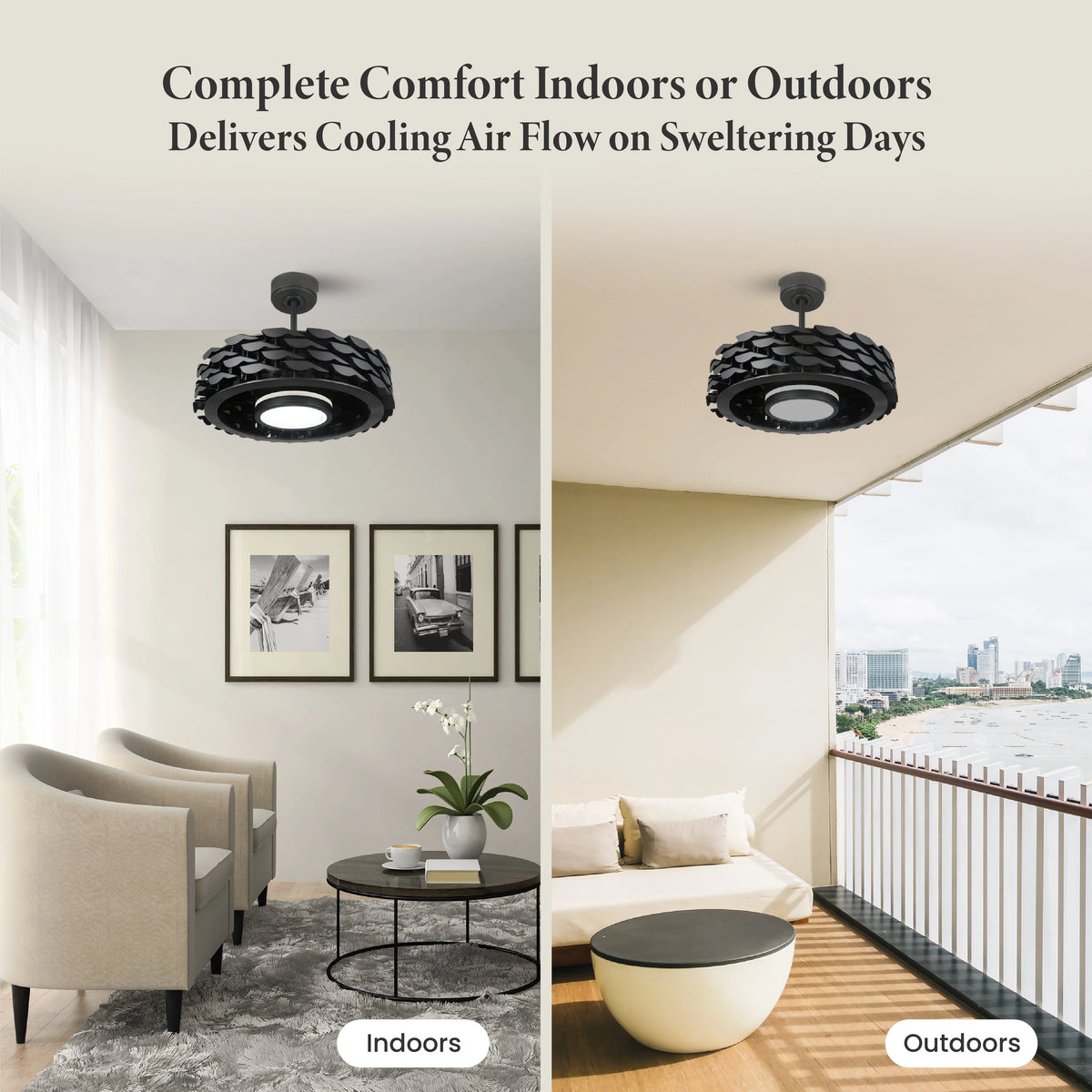 Bladeless Smart Ceiling Fan with Dimmable LED Light J4195