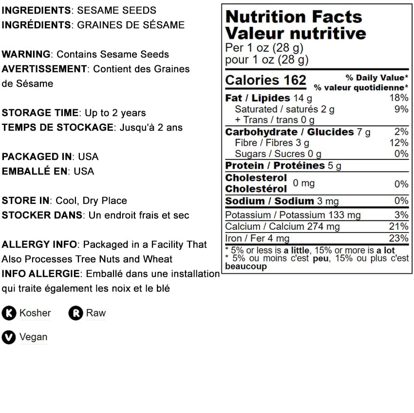 Hulled White Sesame Seeds, 1 Pound, Non-GMO, Kosher, Vegan, Unroasted, Bulk D54540