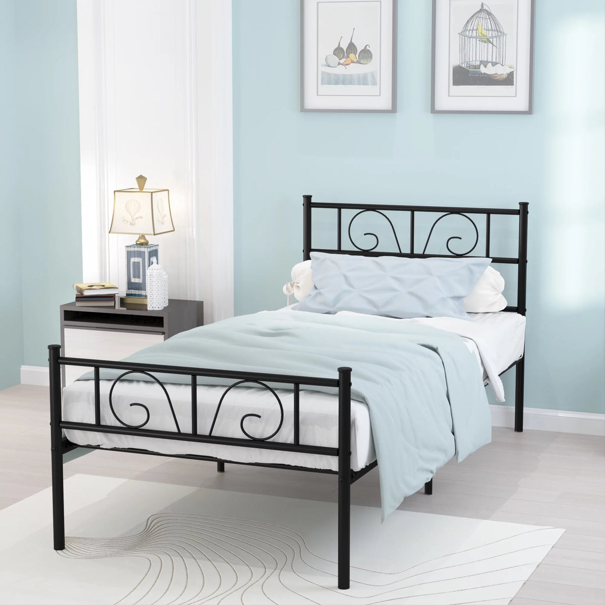 Twin Size Black Metal Platform Bed Frame K6627