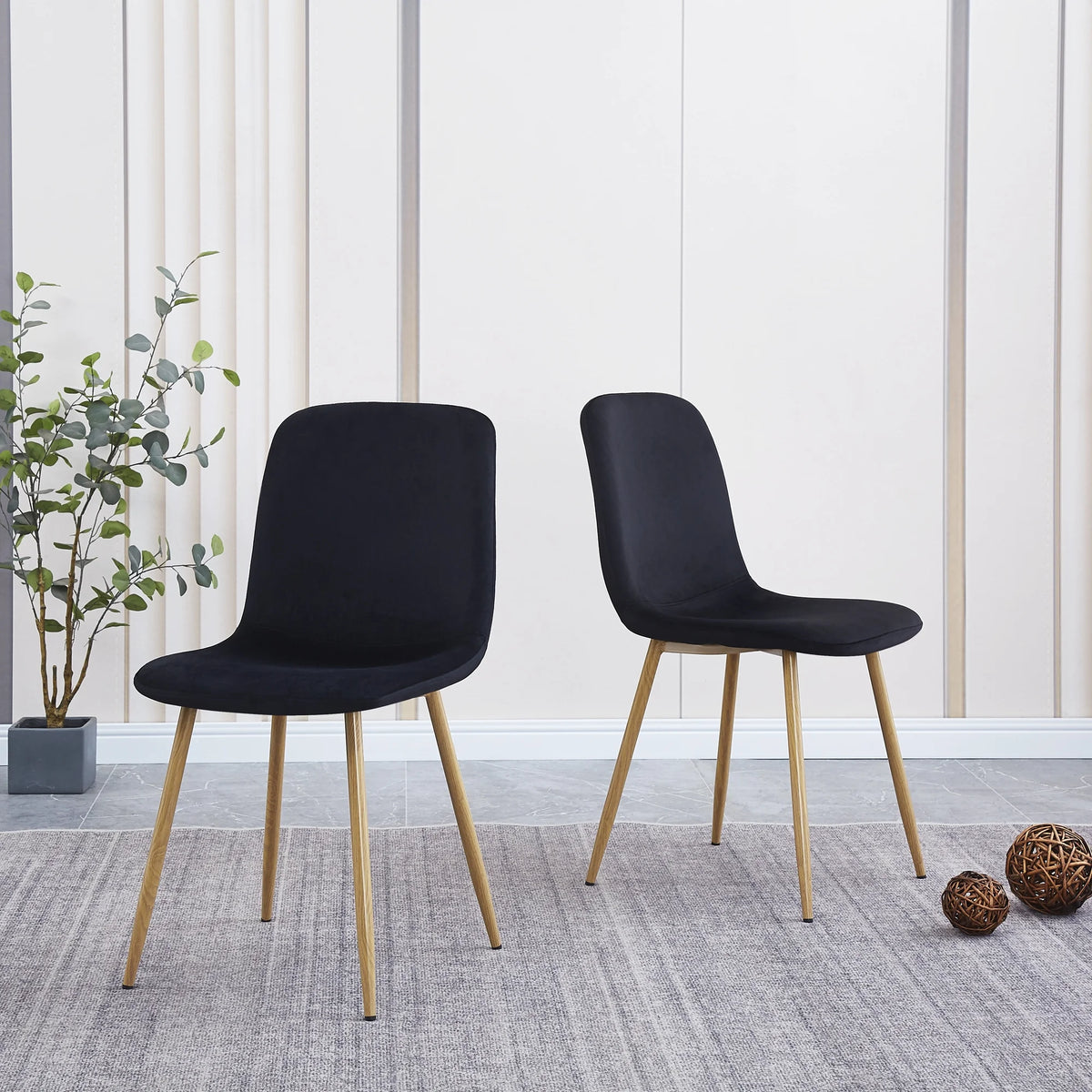 Black Upholstered Dining Chairs Set of 4 with Wood Legs G890