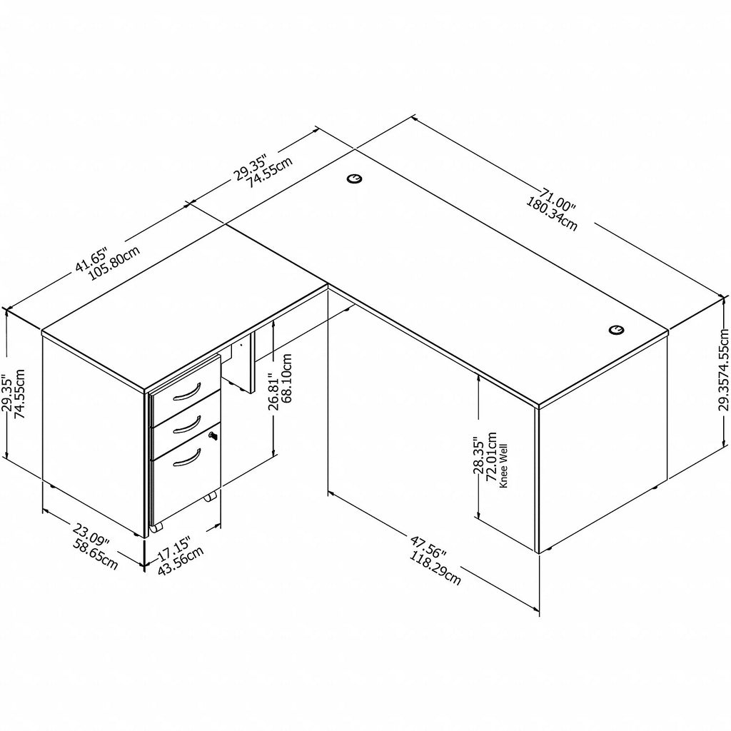 72W L Shaped Desk with Drawers T78053