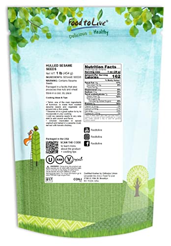 Hulled White Sesame Seeds, 1 Pound, Non-GMO, Kosher, Vegan, Unroasted, Bulk D54540