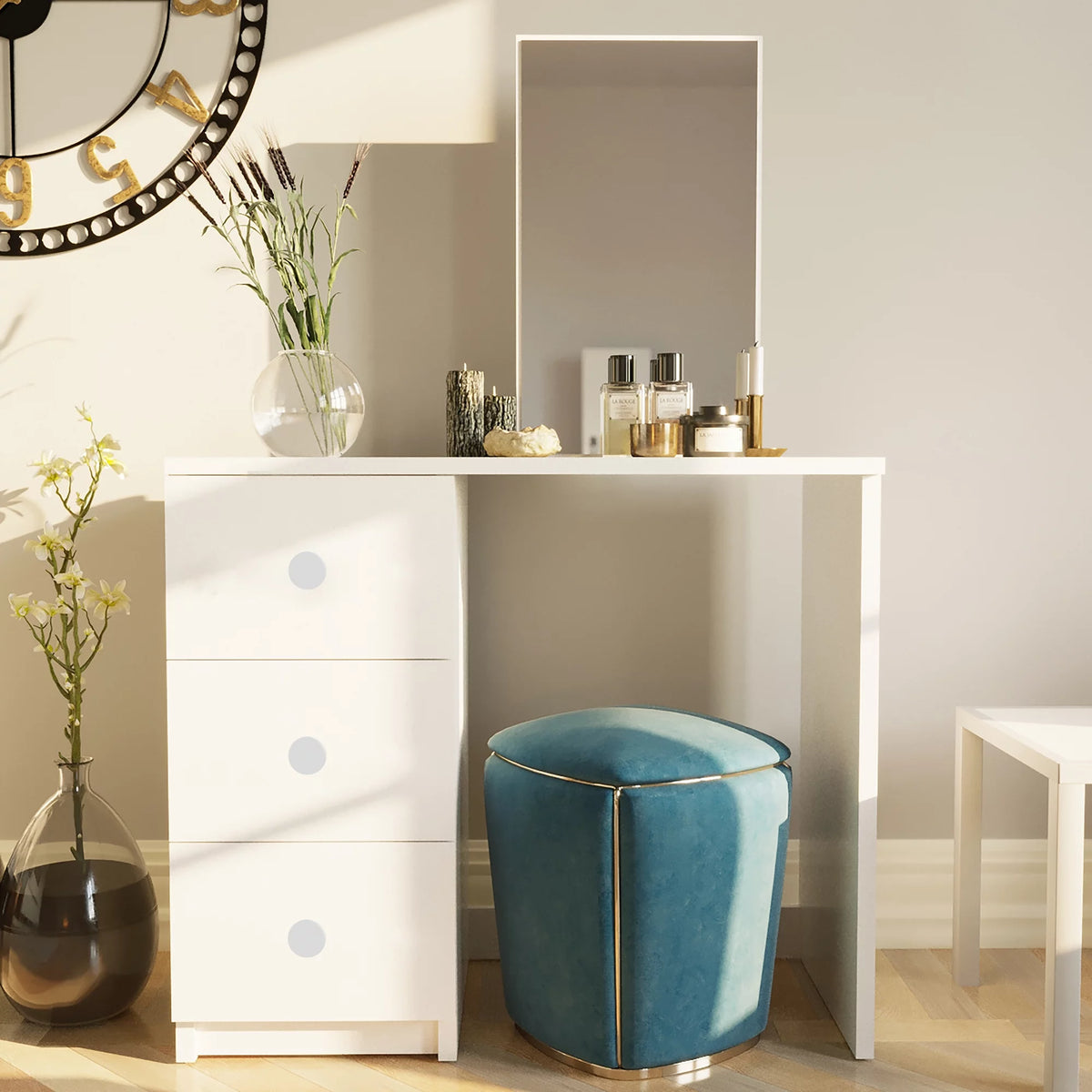 White 3 Drawer Vanity Table with Mirror N3664