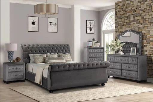 4 Pc Tufted Upholstery Wood Bedroom Set I41905