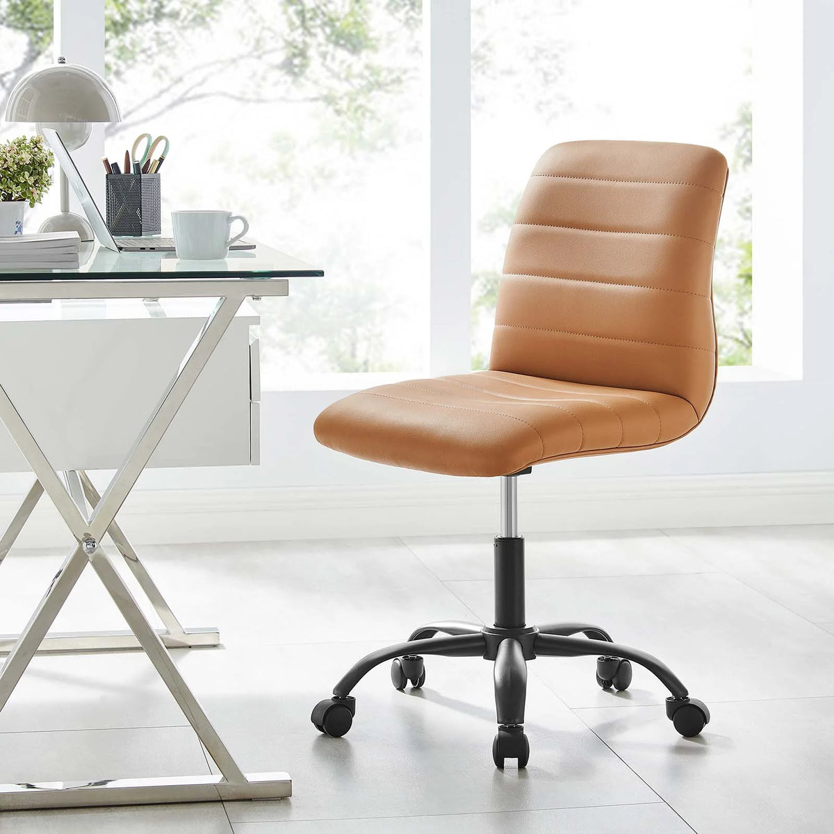 Black Tan Vegan Leather Office Chair V948254