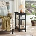 Black Slim Side End Table with Storage Shelves O800791