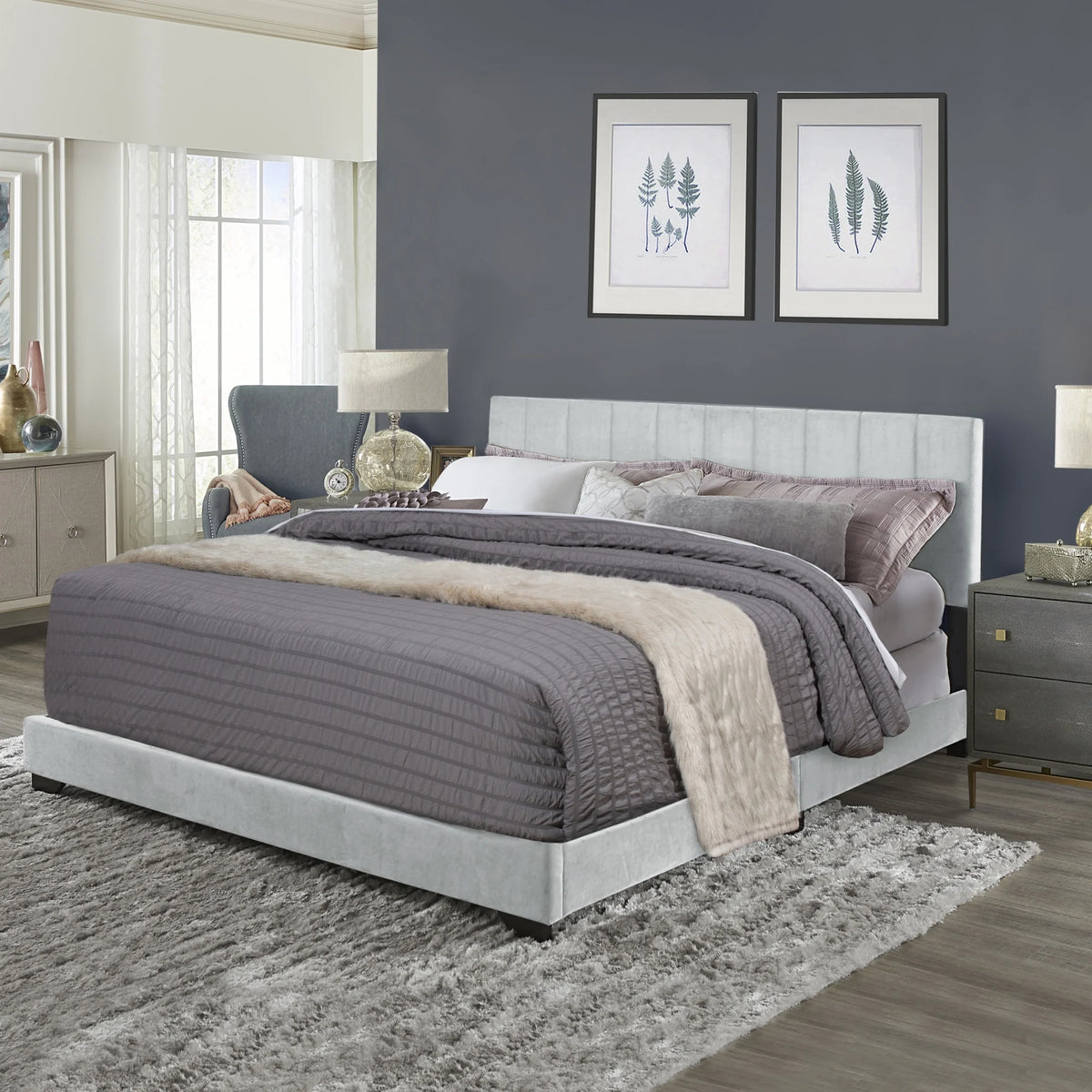 Ivory Channel Stitched Upholstered Queen Bed X80449