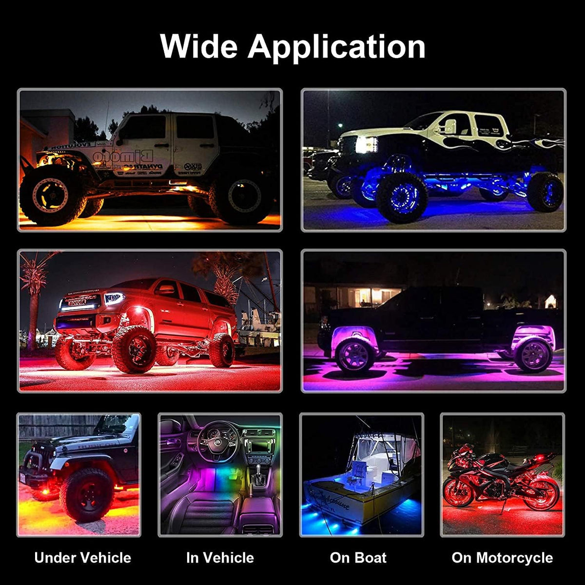 8 Pods Multicolor Waterproof LED Rock Lights for Trucks UTV ATV Jeep R87805