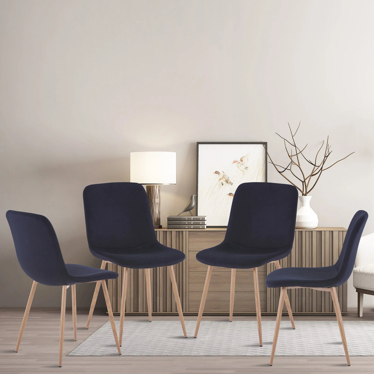 Black Upholstered Dining Chairs Set of 4 with Wood Legs G890