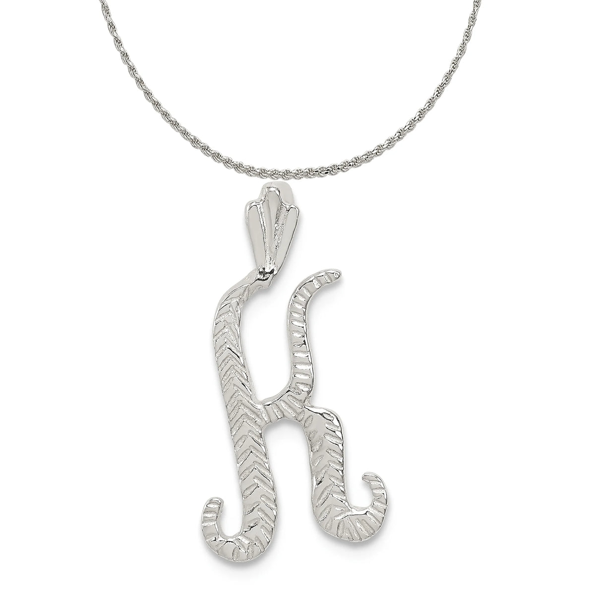 Sterling Silver Polished Textured Letter K Initial Chain Slide Pendant Necklace 18'' V838571
