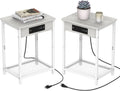 White Set of 2 Nightstand End Table with Charging Station Q86682