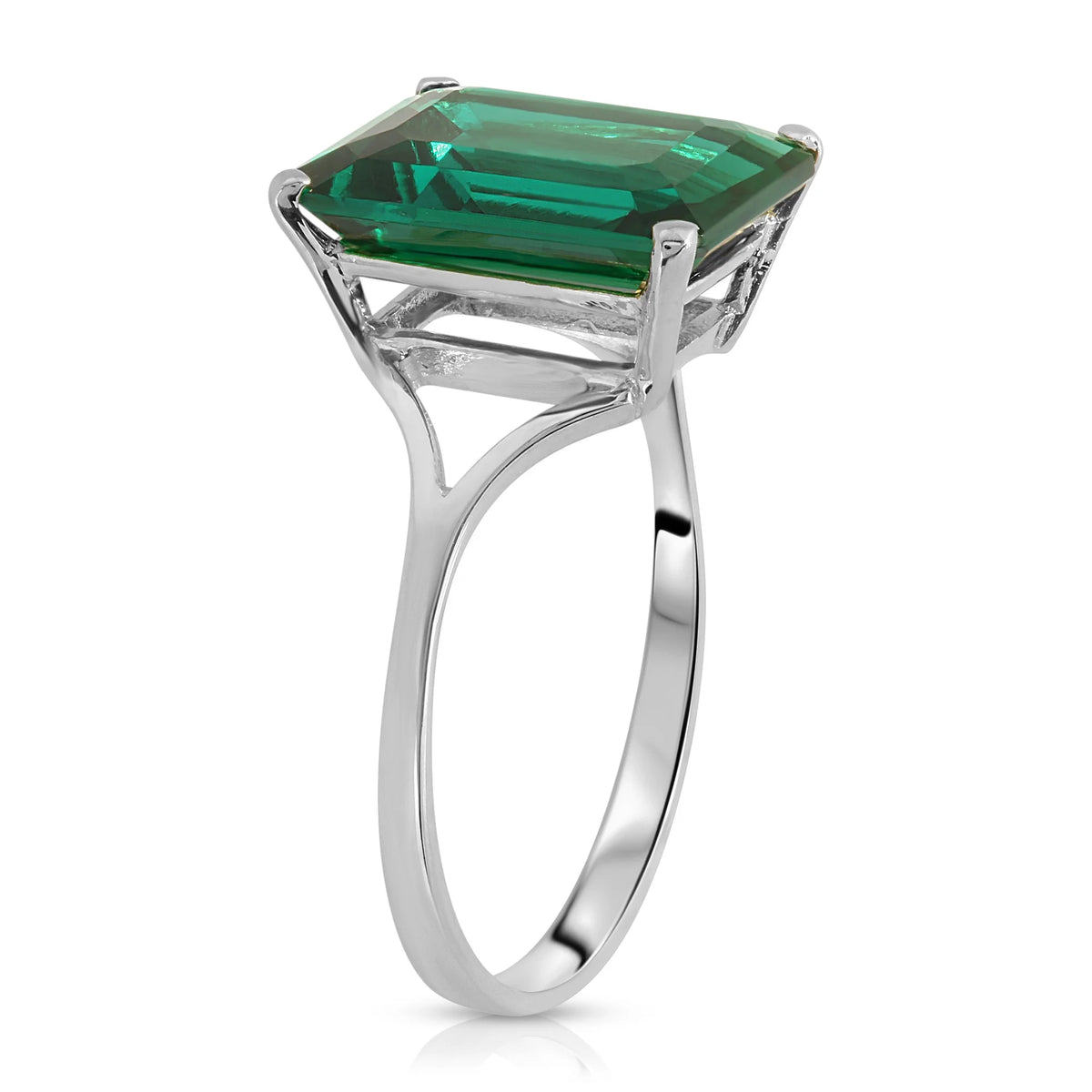 14K Solid White Gold Emerald Solitaire Ring U222120