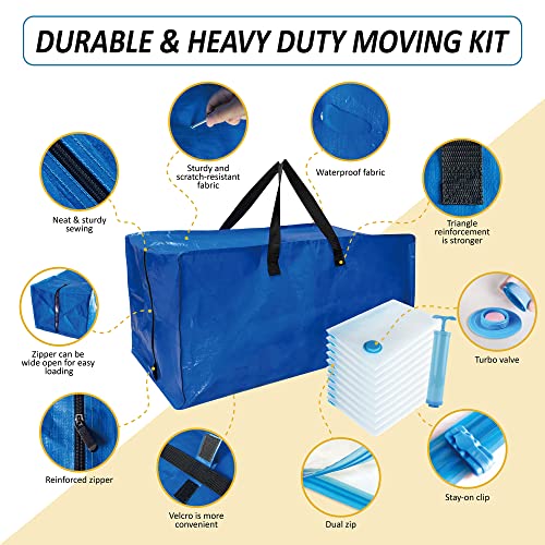 6 Pack Heavy Duty Extra Large Moving Bags with Backpack Straps & Vacuum Storage Bags A43947