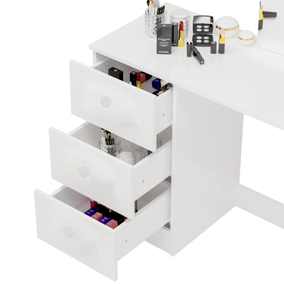 White 3 Drawer Vanity Table with Mirror N3664