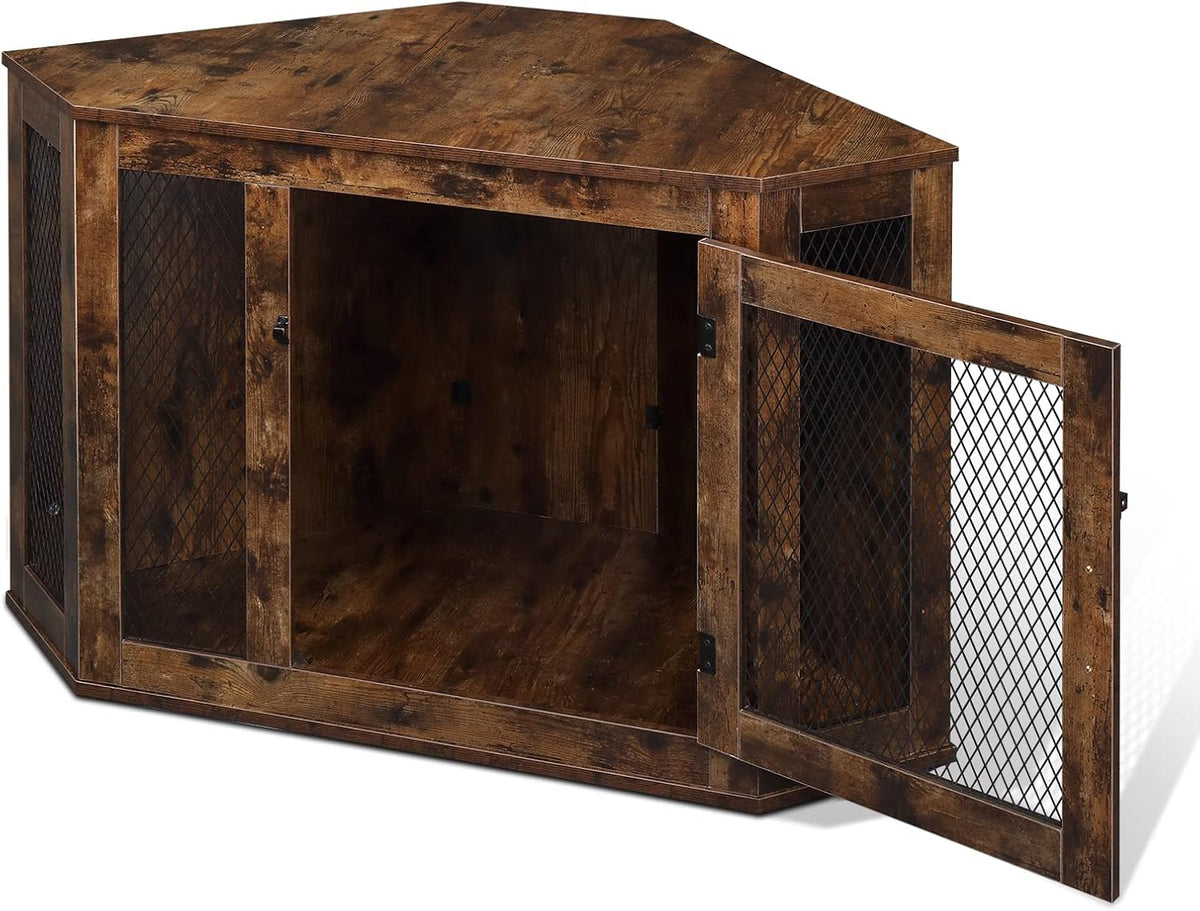 Rustic Brown Wood and Mesh Dog Crate N1550