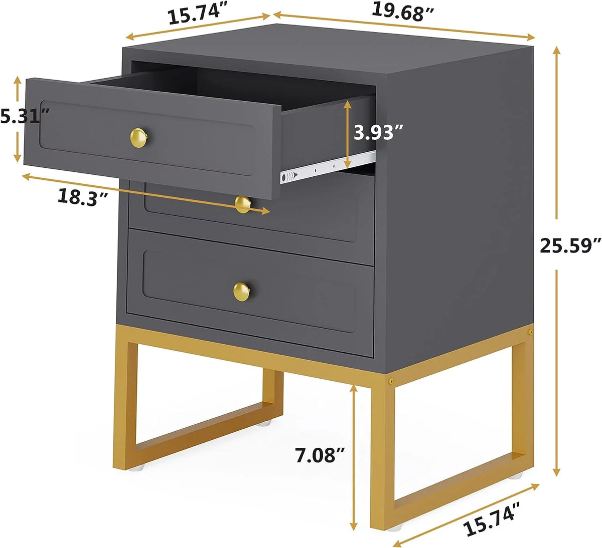 White Set of 2 3 Drawer Nightstand X49016