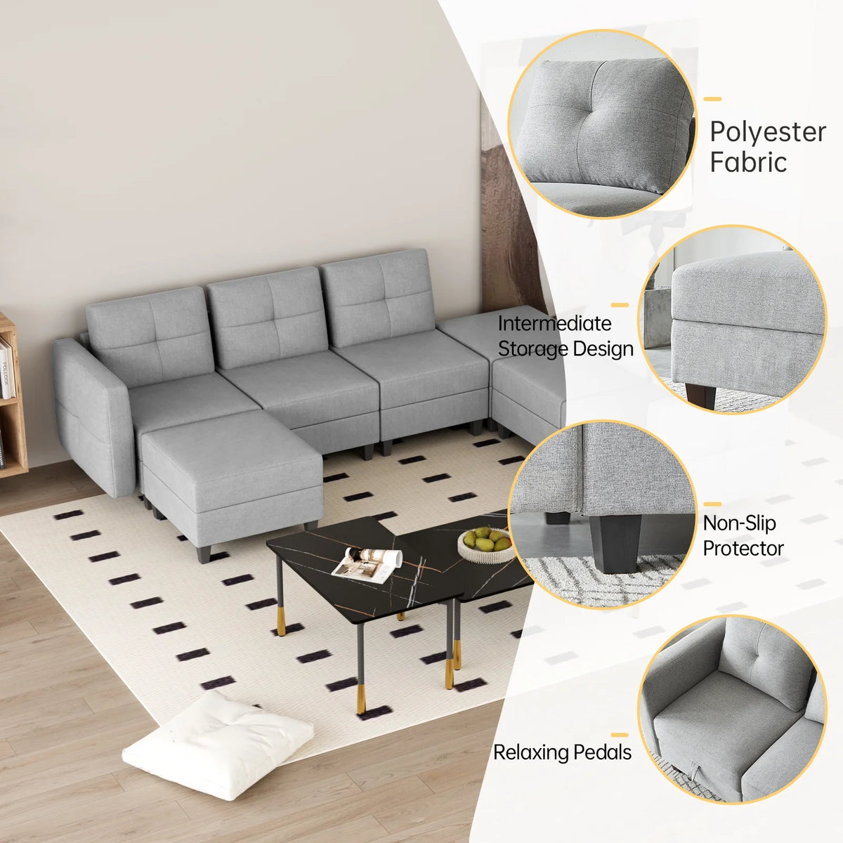 Gray Modular Sectional Sofa with Storage C91623