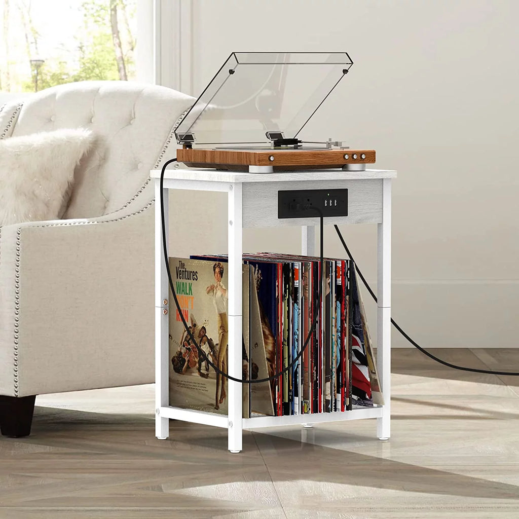 White Set of 2 Nightstand End Table with Charging Station Q86682