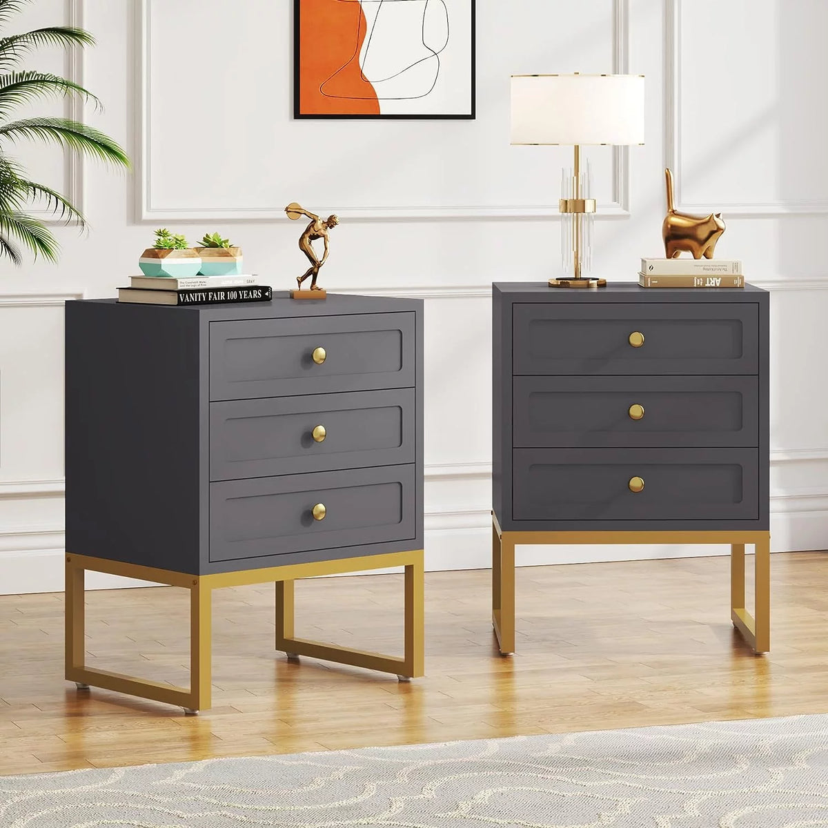 White Set of 2 3 Drawer Nightstand X49016