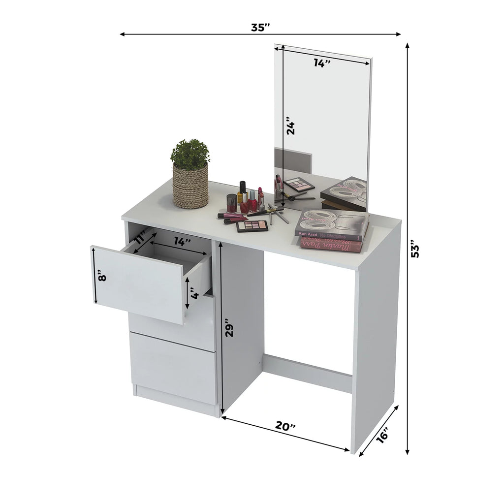 White 3 Drawer Vanity Table with Mirror N3664