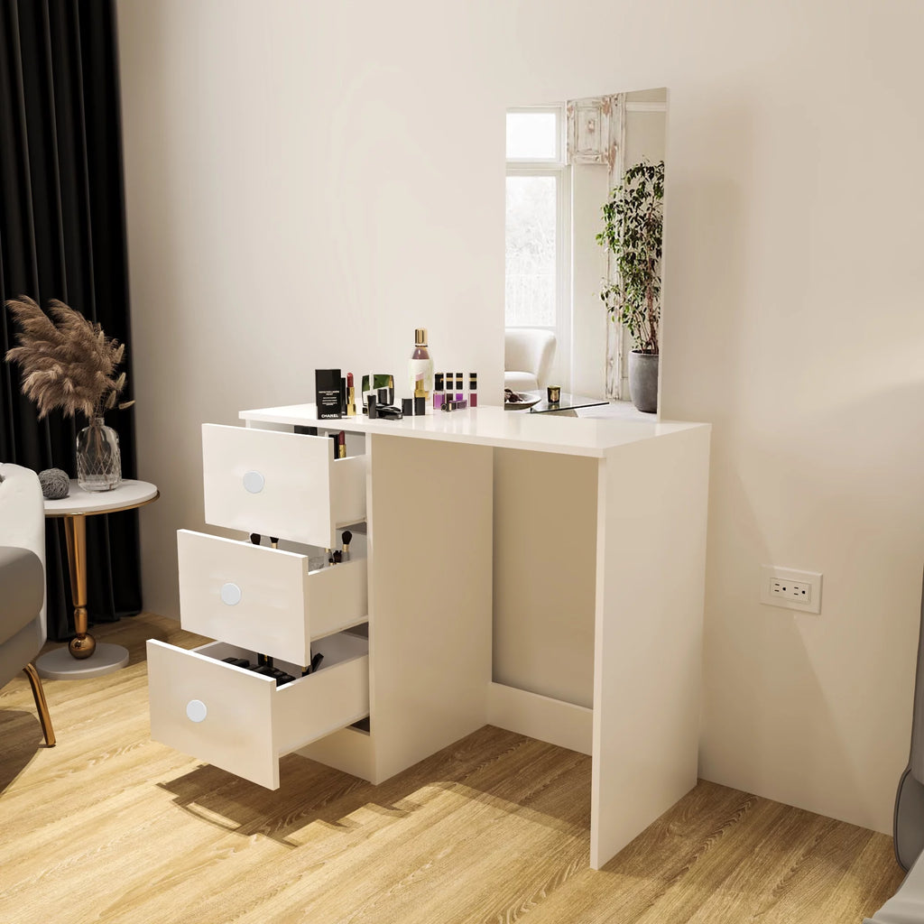 White 3 Drawer Vanity Table with Mirror N3664
