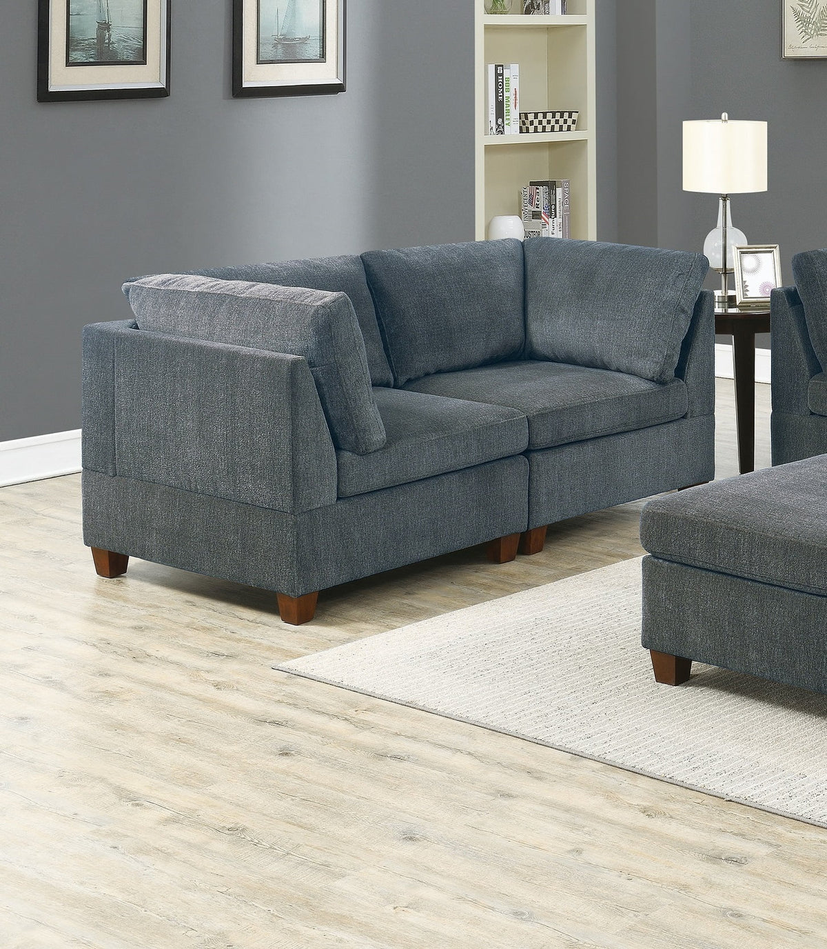 Grey Chenille Fabric Modular Corner Wedge V4014